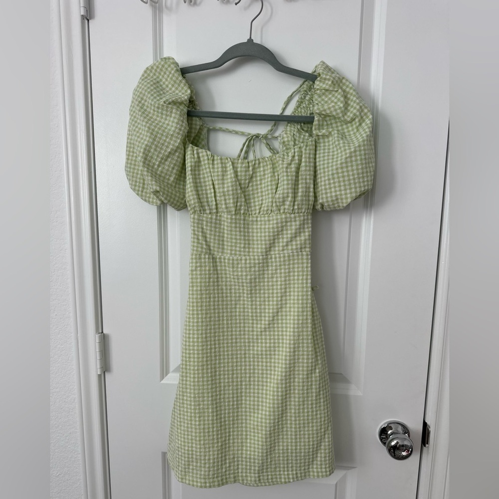 MARBLE Gingham Puffy Sleeves Mini Dress